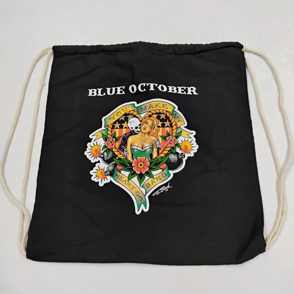 Furstenfeld Blue October You Make My Heart Go Bang Drawstring Bag Tattoo Art - Picture 2 of 8